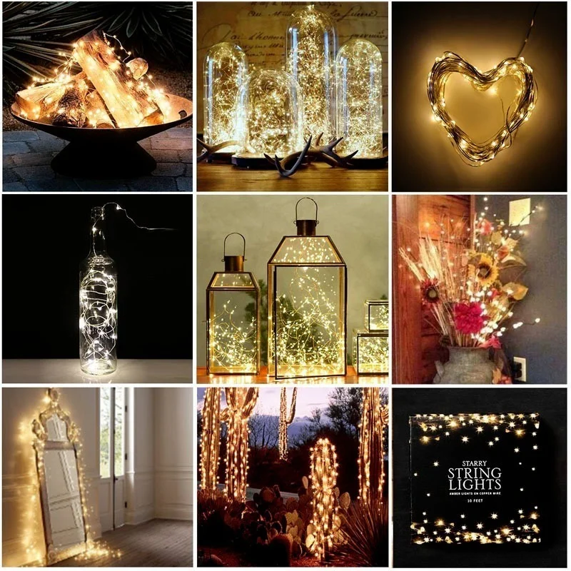 (5M) LED Copper Wire String Lights Battery Powered Garland Fairy Lighting Strings for Holiday Christmas Wedding Party Decoration
