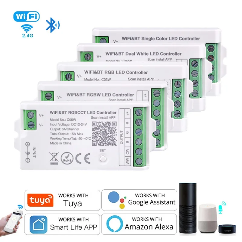 

Светодиодная лента Tuya с Wi-Fi и голосовым управлением, RGB, RGBW, CCT