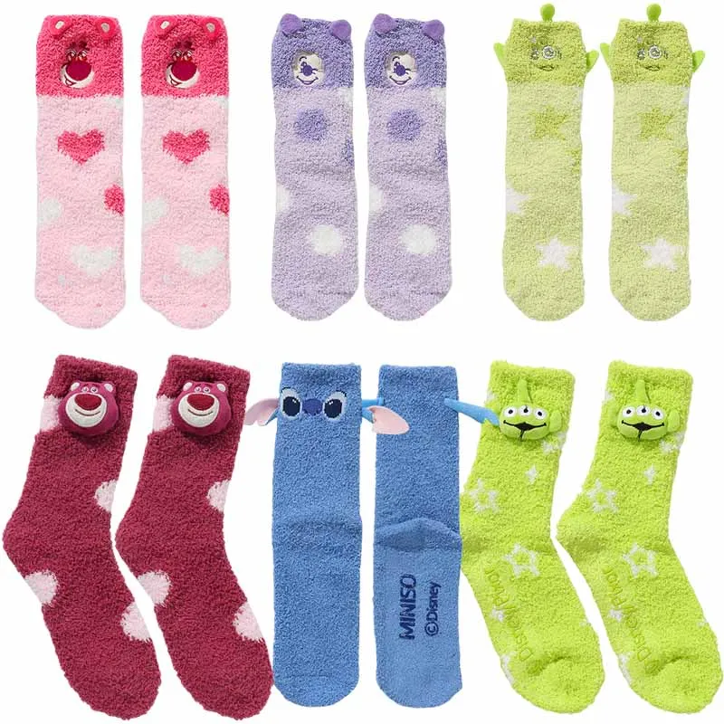 

MINISO Disney Lotso Mickey Mouse Alien Sullivan Stitch Anime Cute Adult Children Winter Warm Cotton Stockings Home Floor Socks