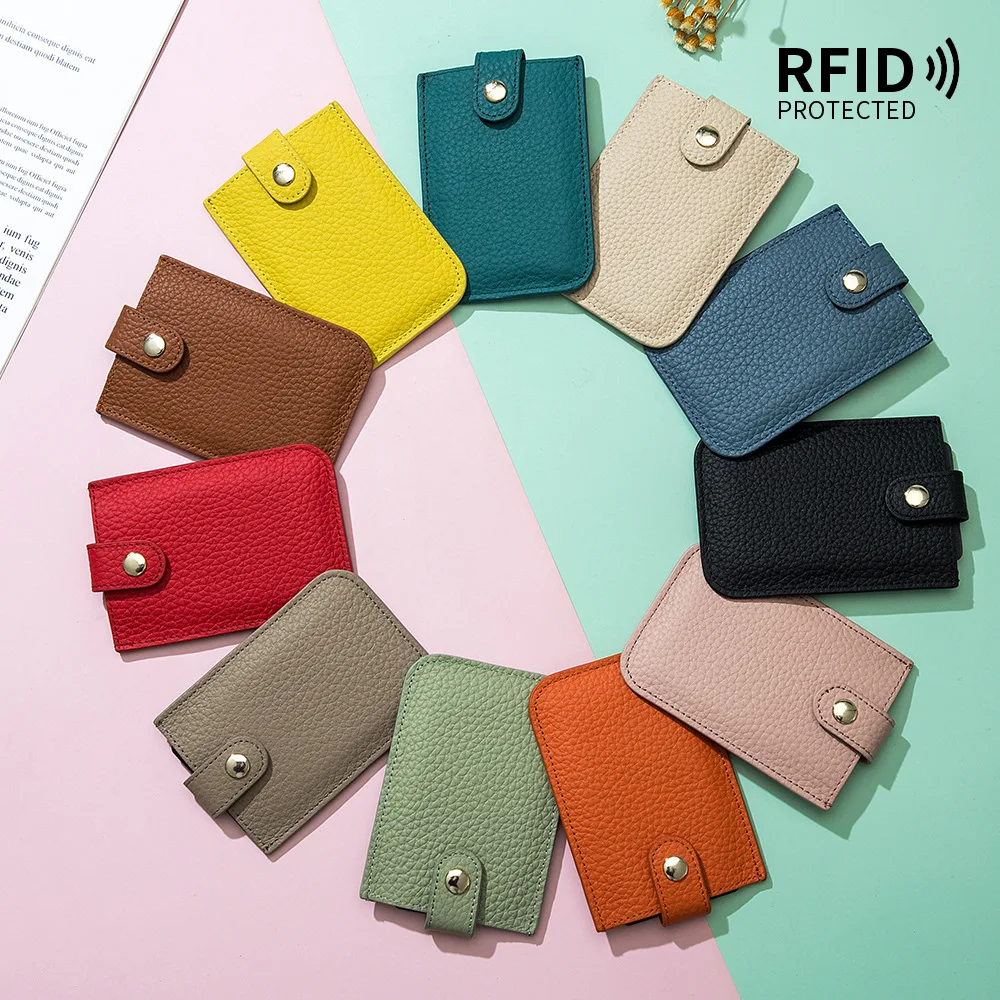 Ultra-thin Genuine Leather RFID ID Credit Bank Business Card Holder Cowhide Coin Purse Mini Pocket Wallets Clip For Men Women