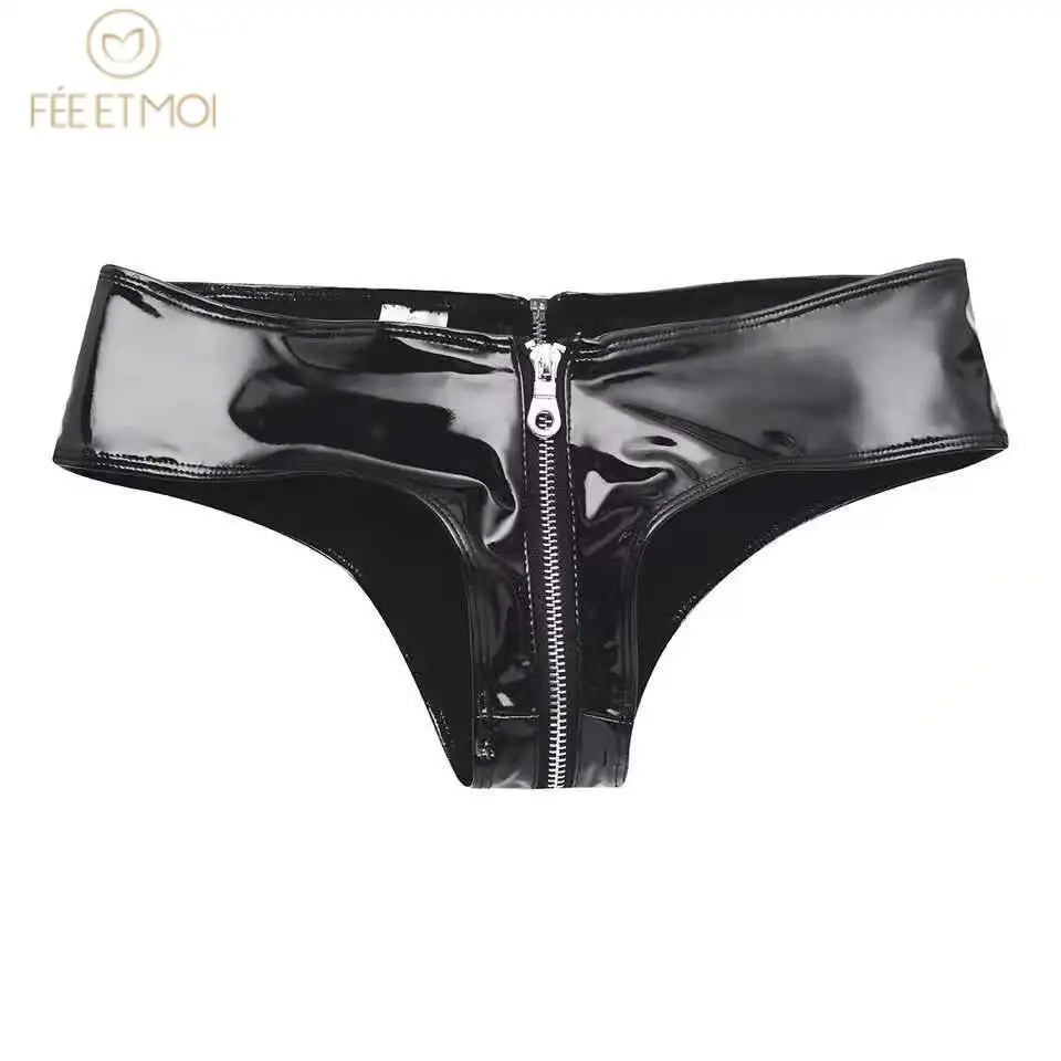 

S-3XL Zipper Bright PVC Leather Pants Sexy Lingerie Women Body Open Range Lingerie Sexy Underwear Solid XXXL Lingeries Ouvert
