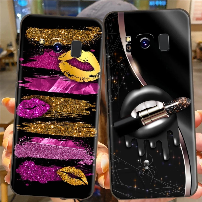 

Ladies Lipstick Lips Flower For Samsung S8 S8Plus Soft Silicon Back Phone Cover Protective Black Tpu Case Coque Funda TPU