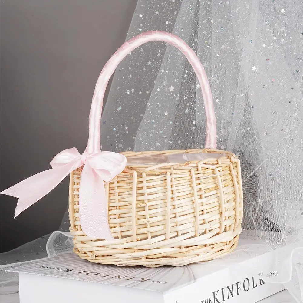 

1PCS Wicker Woven Flower Basket, With Handle Wedding Flower Girl Baskets, For Home Garden Decoration New