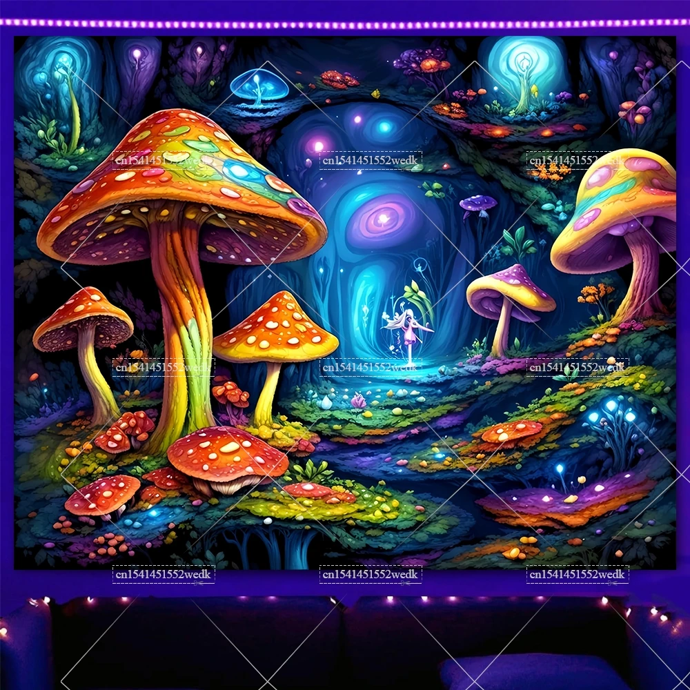 Лесной гриб черный свет гобелен УФ реактивная неоновая галактика джунгли
