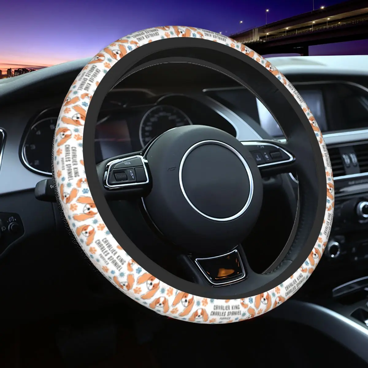 

Cavalier King Charles Spaniel Car Steering Wheel Cover Non-slip Cute Animal Dog Steering Wheel Protective Cover Car Accessories