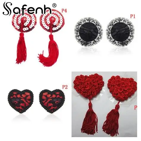 

1Pair Sexy Sequin Nipple Covers With Tassels Heart Shape Nipple Stickers Pasties Sex Product Chest Stickers For Women