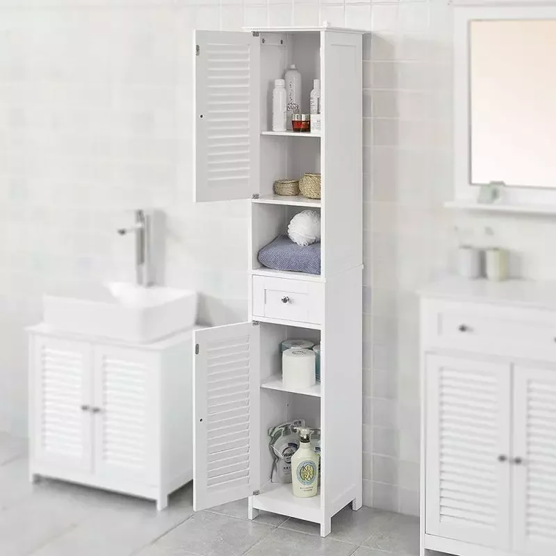 

Shutter Bathroom Cabinet Two Doors One Drawer One Shelf White Large-capacity Practical Storage Room General 170*32*30cm
