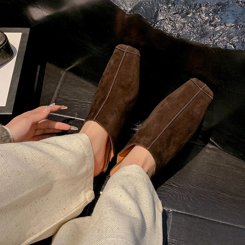 Новинка 2023 года детские замшевые тапочки на низком каблуке женские повседневные