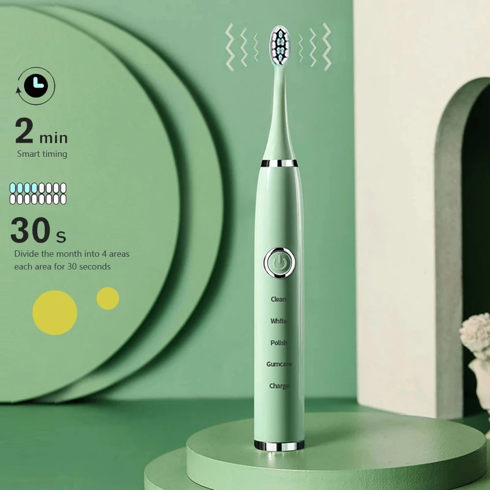 

Electric Toothbrush SonicSmart Tooth Brush Ultrasonic Automatic USB Wireless Charge Base Waterproof Replacement Brush Head