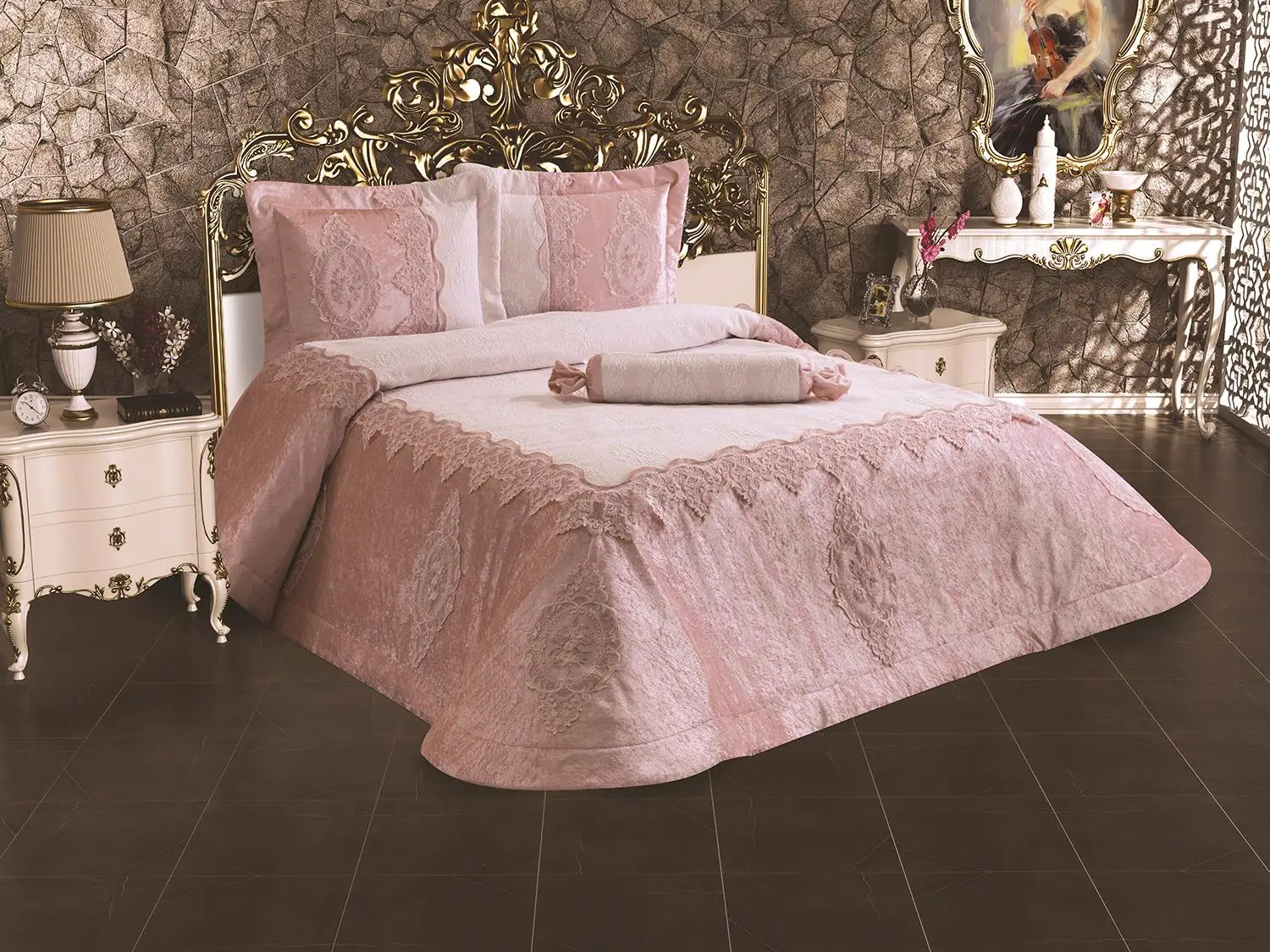 

French Laced Dowries Bed Cover Drop Powder