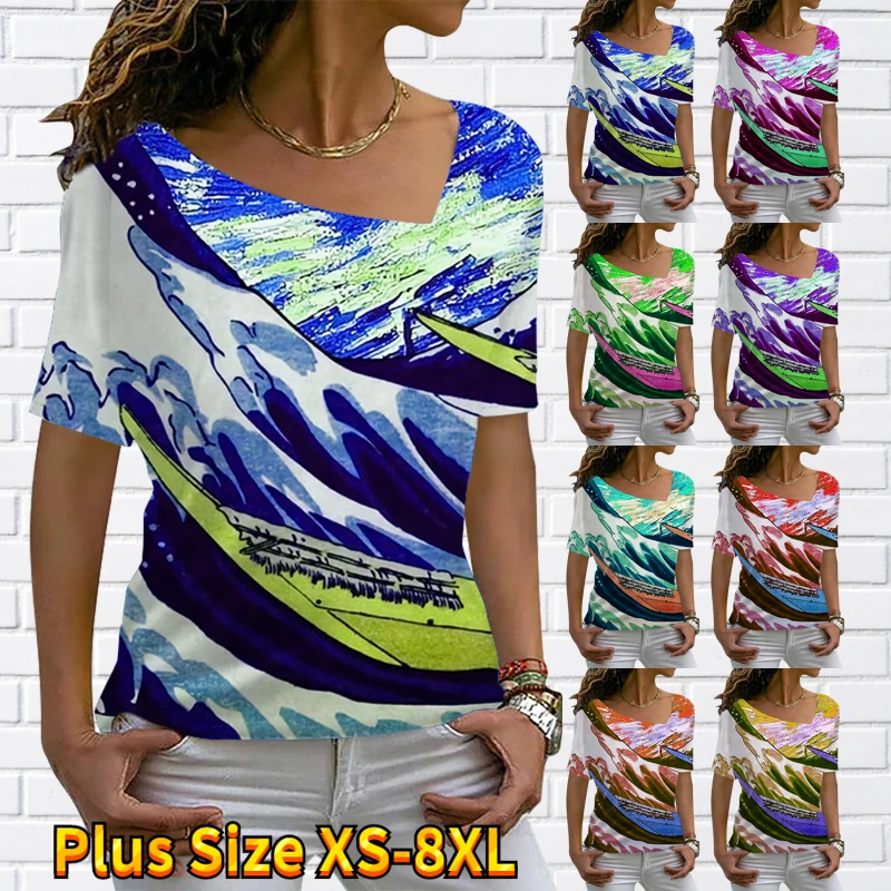 

Женская футболка с коротким рукавом и V-образным вырезом, свободного покроя