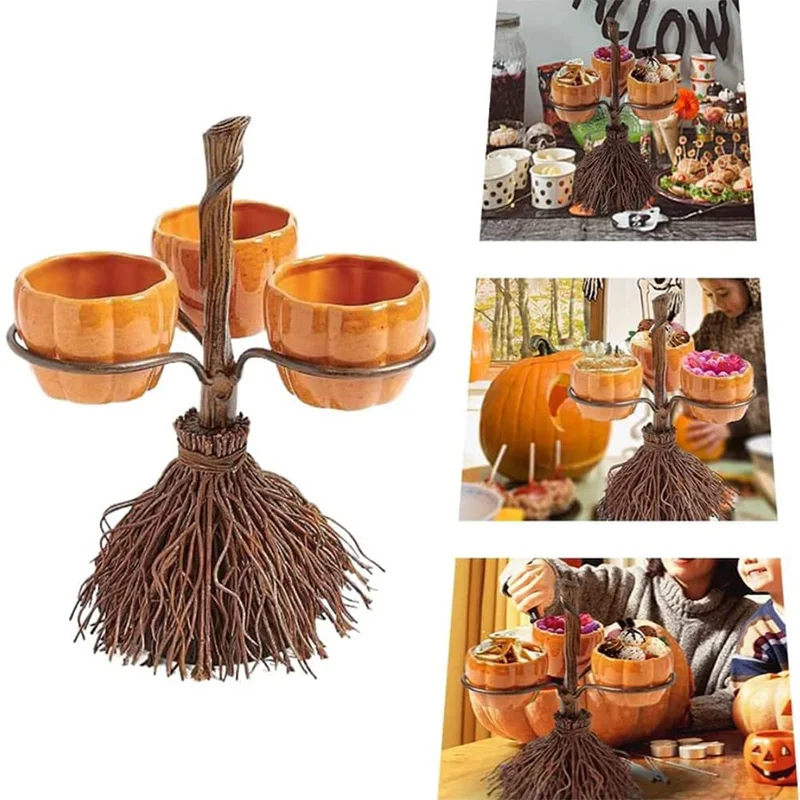 

2023 Halloween Pumpkin Snack Plates Rack Witch Bowl Cake Stand Dessert Fruit Dishes Party Buffet Display Tray Food Serving Plate