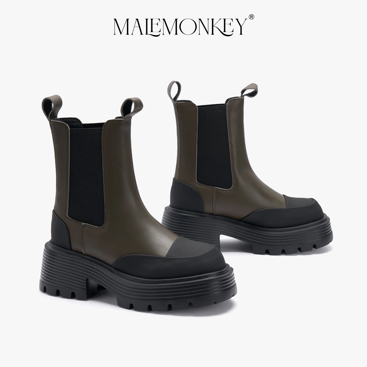 

Designer Boots Women Platform Cow Leather Chelsea Boots New 2022 Autumn Round Toe Elastic Band Thick Sole Ladies Shoes Handmade