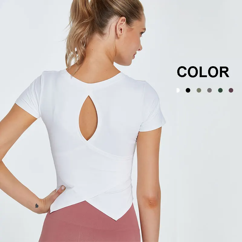 

2022 Summer Sport Shirts Women Gym Tops Hollow Out Yoga T-Shirt Short Sleeve Running Fitness Tank Top Sportswear Workout Clothes