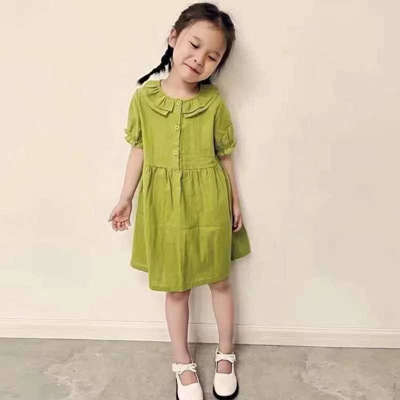 

Baby Girls Summer Dress Korean Style Cotton Ruffles Princess Dresses Short Sleeve Children Casual Dress Teen Girl Clothes 2-9Y