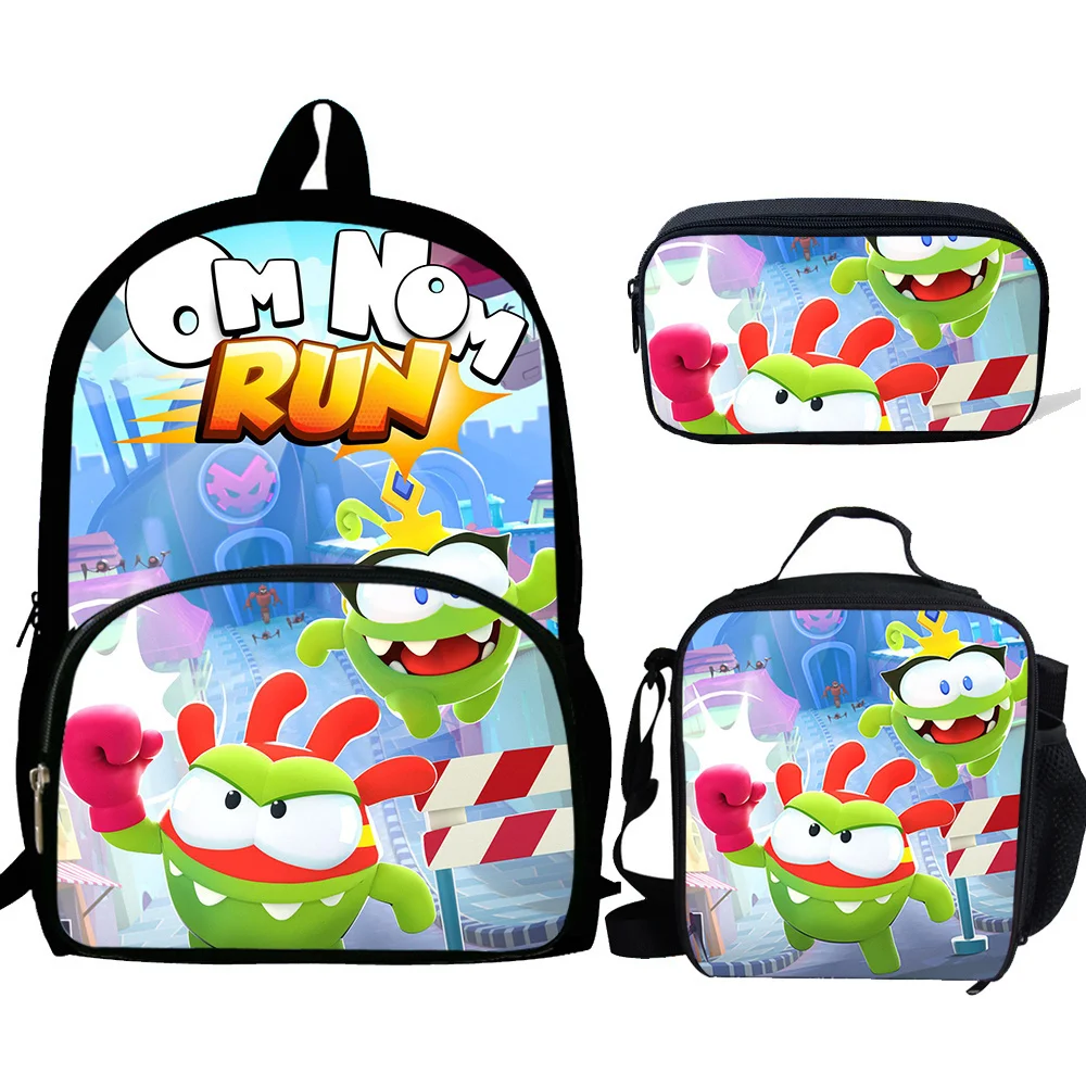 

3pcs Mochila Game Om Nom Print Backpack for Boys Girls School Bags Kids Pattern BookBag Kids School Bag Pack