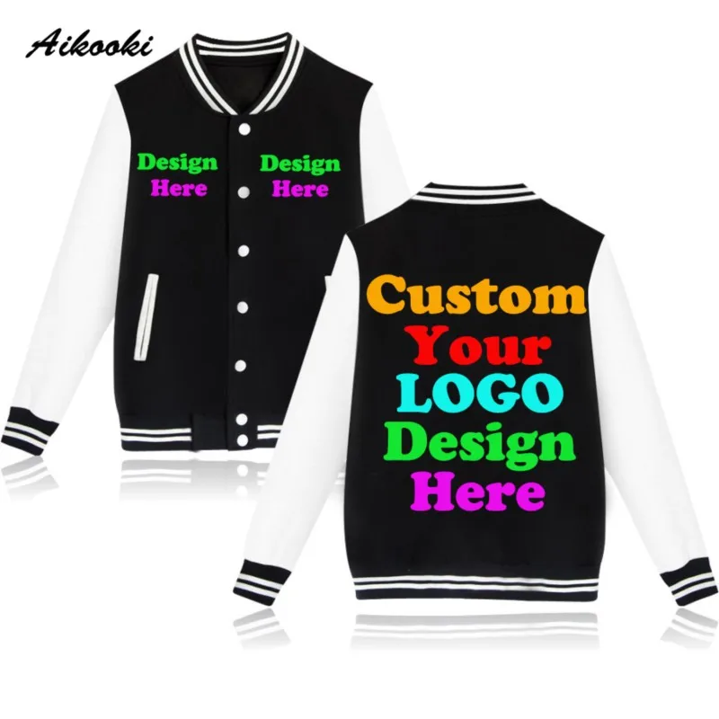 

Custom Flag Logo Print Photo Pattern Personalized Team Family Baseball Jacket Customize Clothes Promotion Custom Coat Plus Size