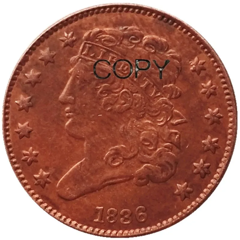США Классическая головка пол-цента 1836 100% Медные копировальные монеты