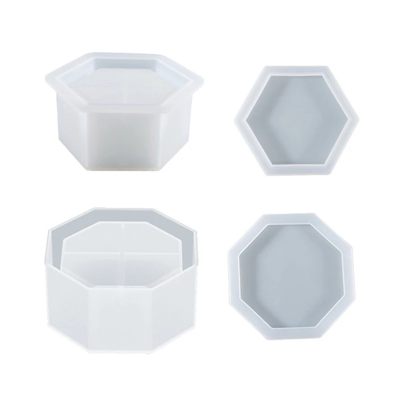 

MXME Silicone Resin Mold Bottle Silicone Resin Molds Octagon Bottle Cup Epoxy Casting Mold DIY Jewelry Storage Box with Lid