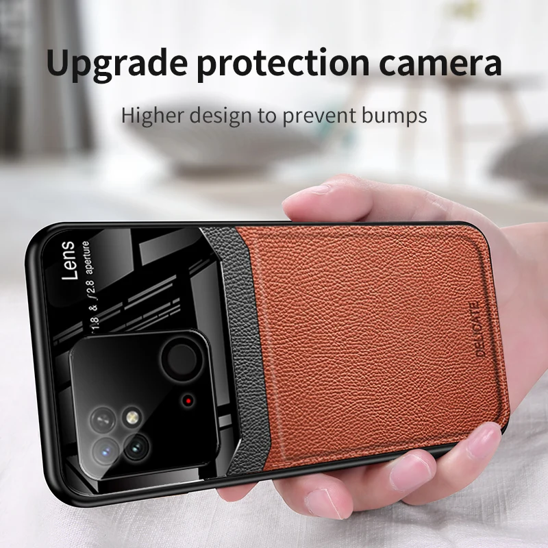 Ударопрочный чехол KEYSION для Redmi 10C 10A 10 индийская кожаная стеклянная задняя крышка