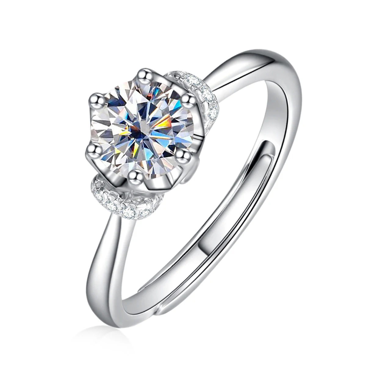 

Anu 1ct D Color Moissanite Flower Crown Adjustable Ring 925 Sterling Silver Engagement Wedding Resizable Ring For Women