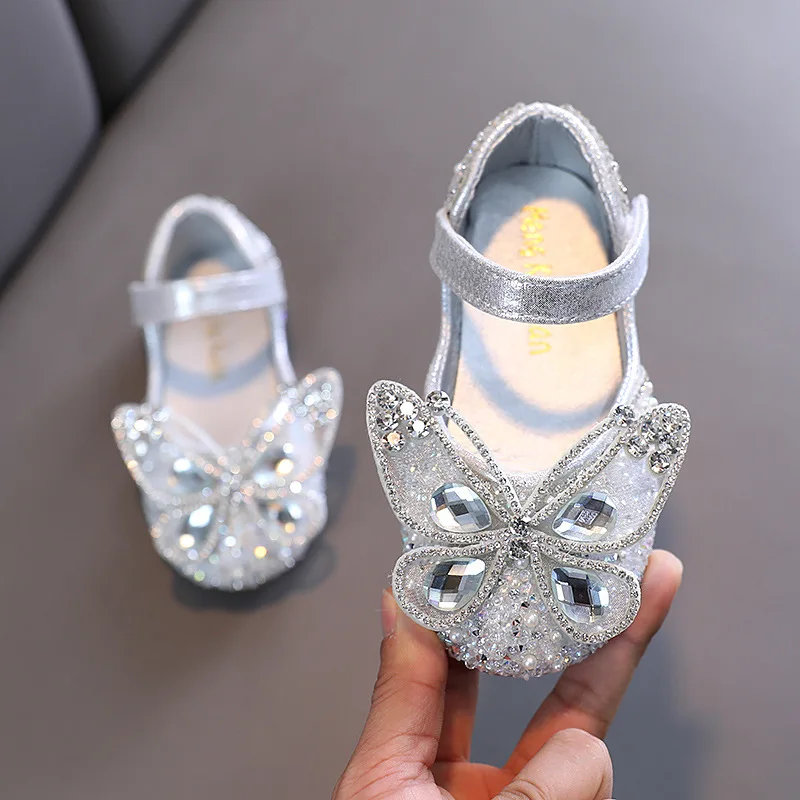 

Girls' Princess Leather Shoes Spring New Sequins Rhinestone Bow Single Shoes Fashion Performance Dance Shoes