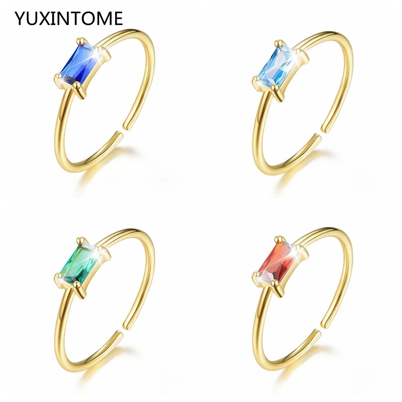 

Luxury 925 Stelring Silver Green CZ Crystal Finger Rings For Women Engagement Wedding Ring Geometry Adjustable Ring Jewelry