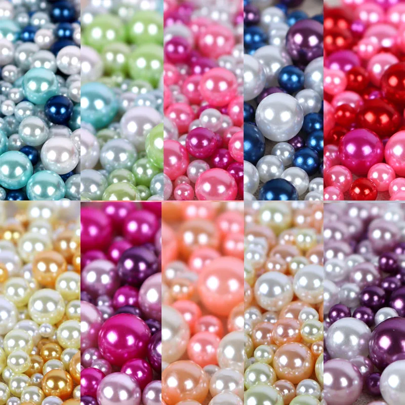 

Разноцветные Круглые жемчужные бусины, бусины с отверстием без отверстий, имитация жемчуга из АБС-пластика, смешанные бусины для рукоделия ...