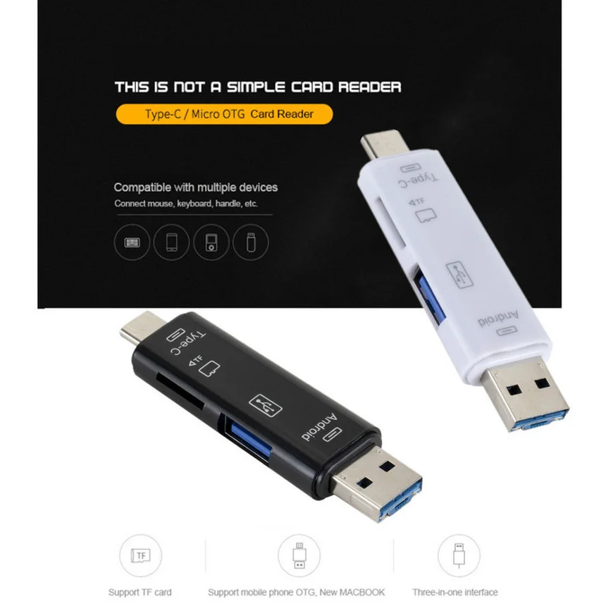 5 в 1 Многофункциональный Usb 3.0 Type C/Usb /Micro Usb/Tf кардридер |