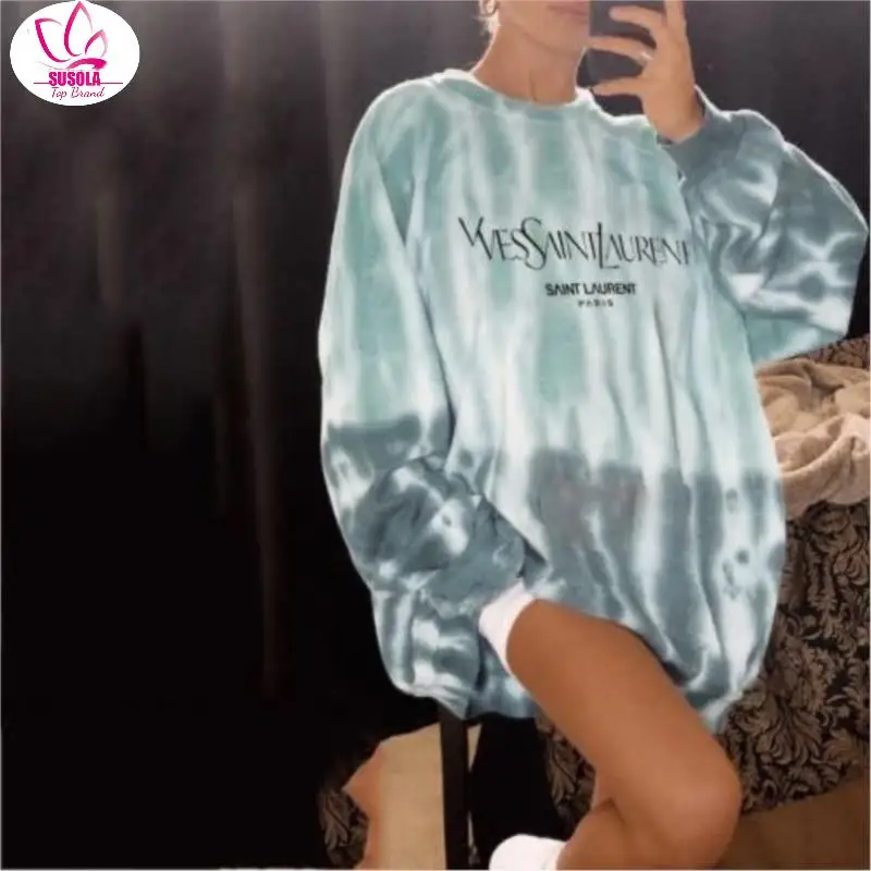 

Oversized Hoodies Women Men Tops Letter Print Tie Dye Gradient Sweatshirt Winter Warm Streetwear Pullovers Punk Graphic Hoodies