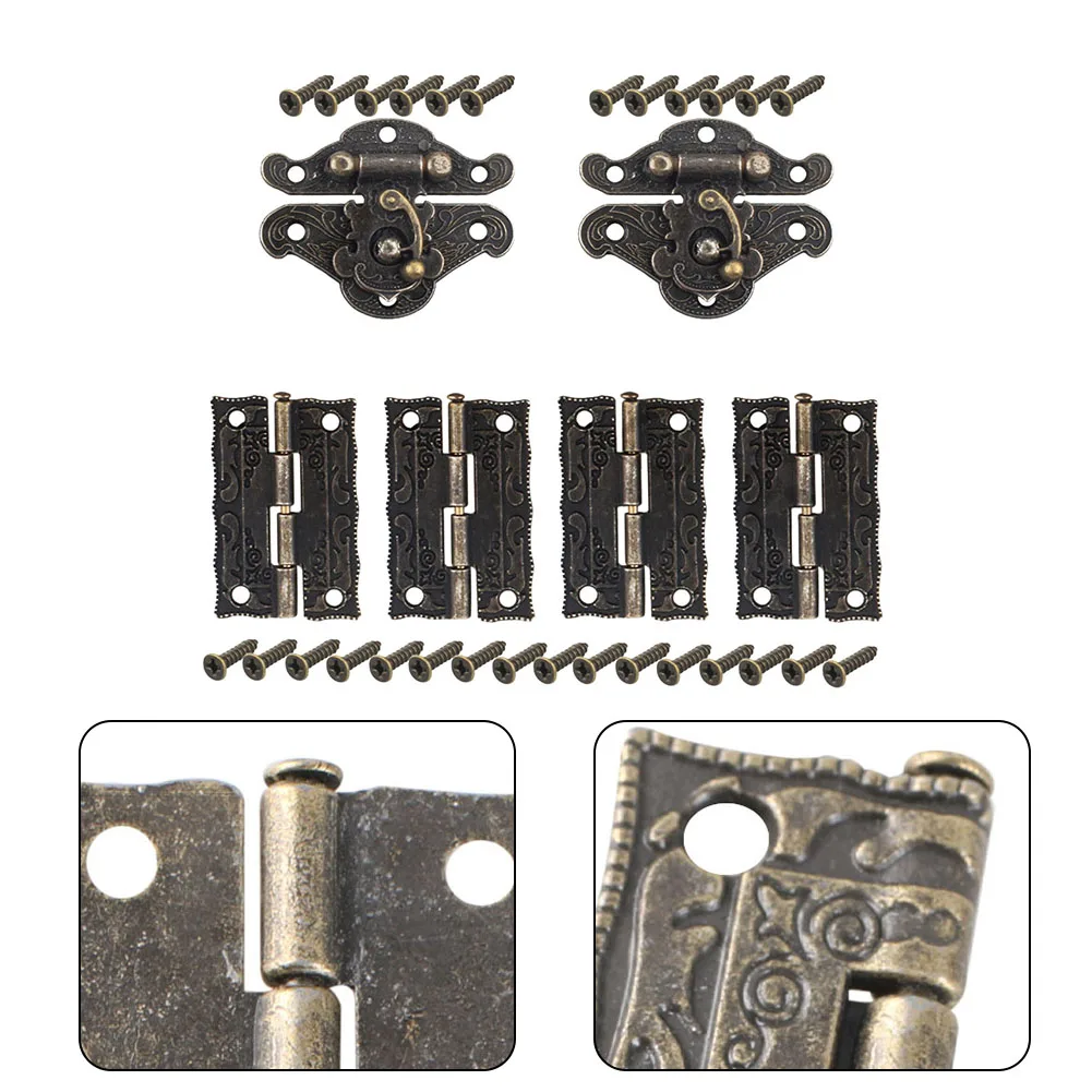

6pcs Antique Cabinet Hinge Zinc Alloy Wooden Box Latch Decoration Locking Hasps With Screws Furniture Hinges Hardware