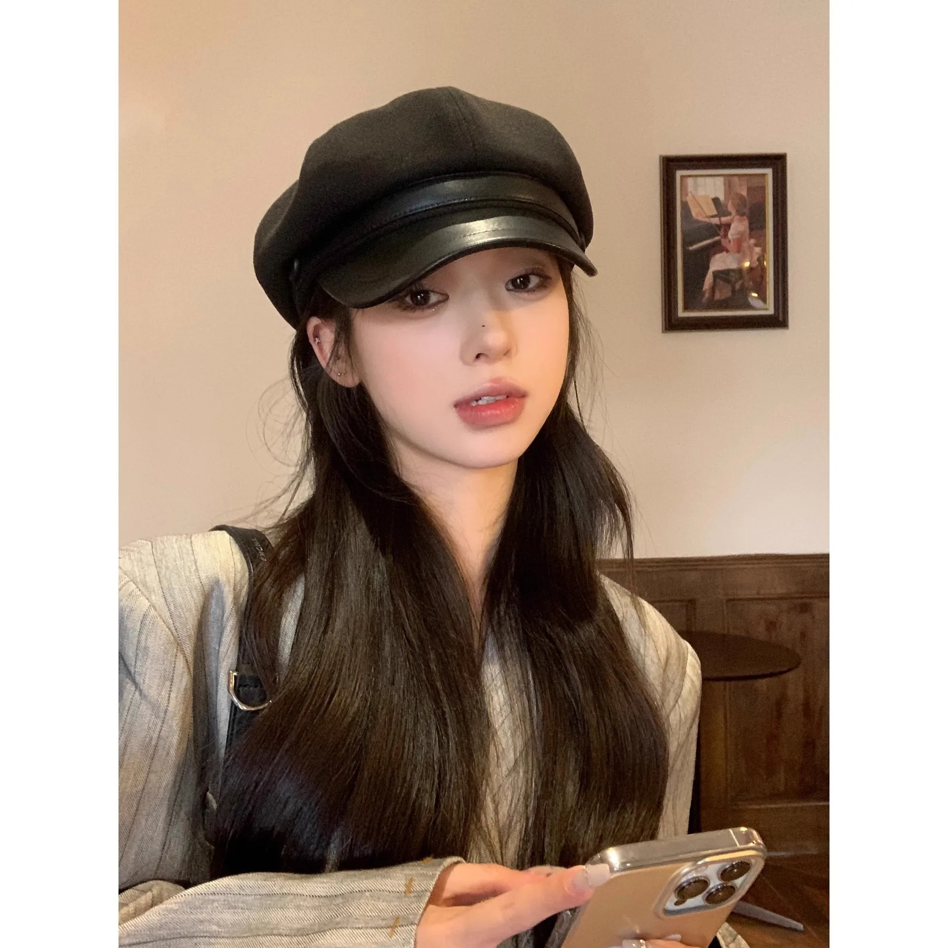 Осенне-зимняя восьмиугольная шапка женская панама теплый берет с язычком утки