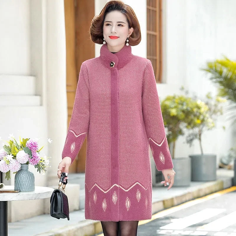 High Quality Middle-aged Mother Fall Winter Clothes Jacket Mink Down Long Coat Noble Mink Woolen Overcoat Female Wool Coats