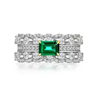 100% 925 Sterling Silver 5x7MM Green Emerald Cut Wide Cz Band Rings For Women Fine Jewelry