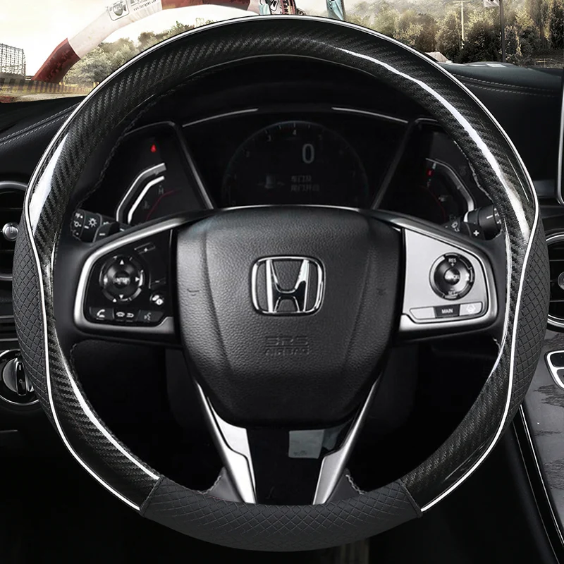 

Для Honda Civic 10 поколения (FC/FK) 2016 ~ 2022 чехол рулевого колеса автомобиля углеродное волокно + кожаные автомобильные аксессуары