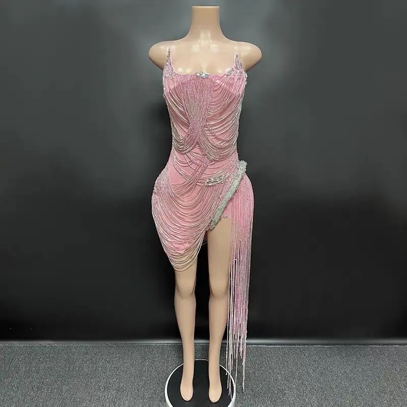 Роскошное блестящее длинное Розовое женское платье со стразами и ...