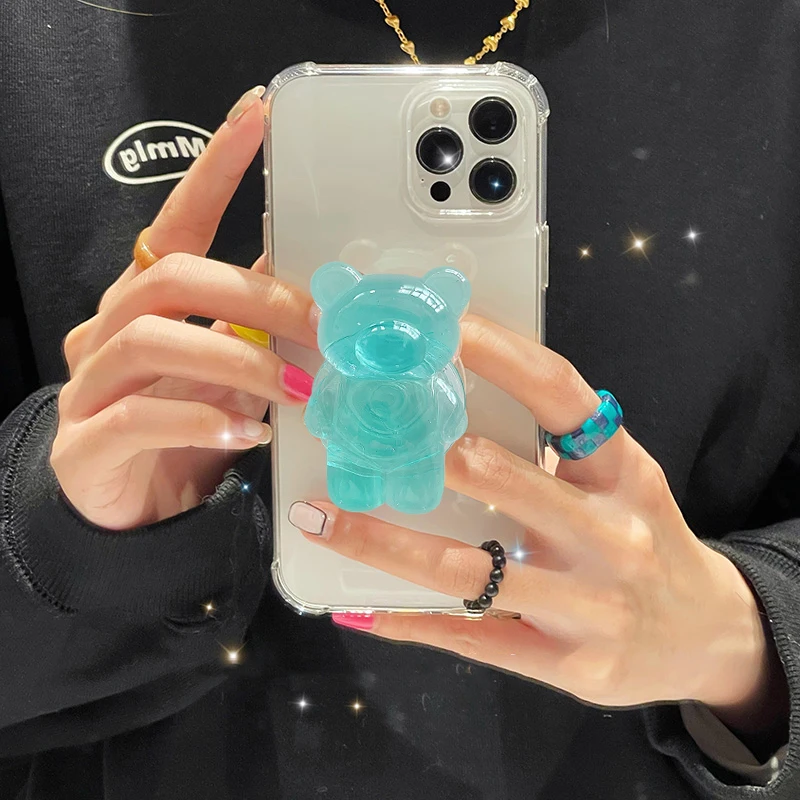 Симпатичный мультяшный 3D лазерный медведь кольцо держатель стенд прозрачный