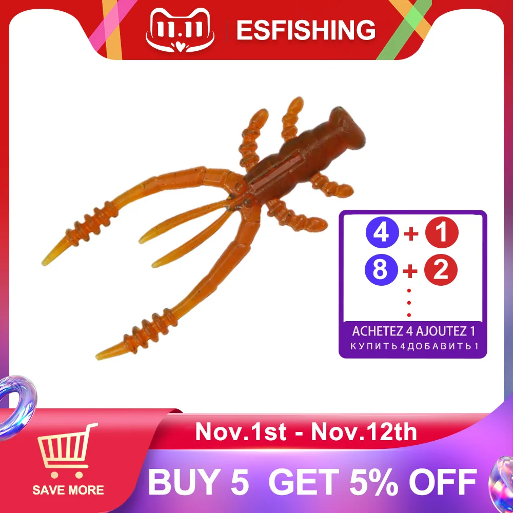 

ESFISHING Ice Fishing Tackle Soft Plastics Simulation Bait Crawfish 10pcs 45mm Pesca Artificial Fishing Lures Free shipping