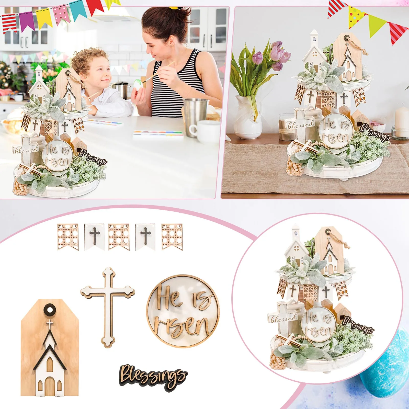 

Пасхальные декоративные украшения, пасхальный Рождественский Декор, деревенский фермерский стол, декоративные знаки и Весенний сад, гадже...