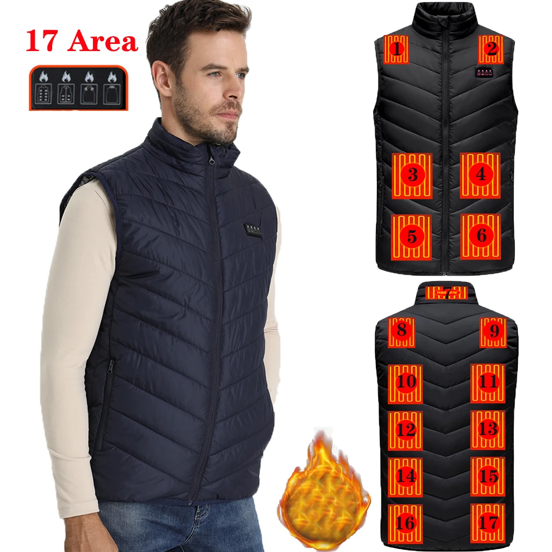 

17 Zone Super Hot Heated Vest 4 Switches Independent Control Outdoor Hunting Fishing Heated Jackets Plus Size Heating Vest New