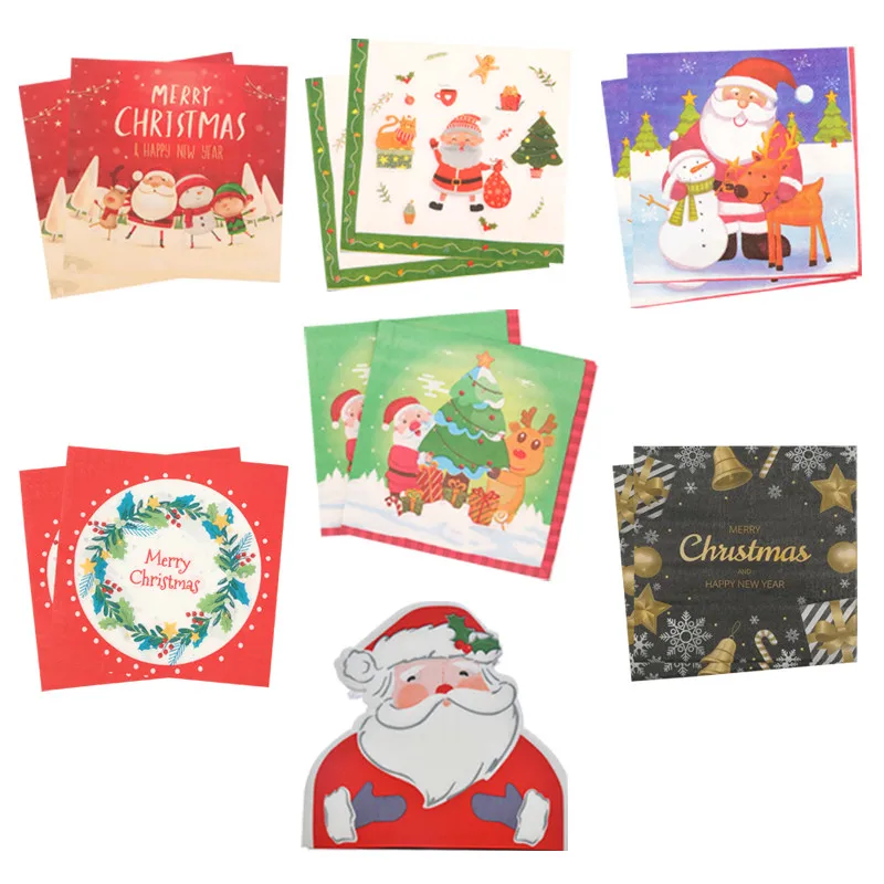 

Santa Claus Elk Snowman Napkins Celebration Xmas Party Disposable Tissue Happy New Year Eve Merry Christmas Table Home Supplies