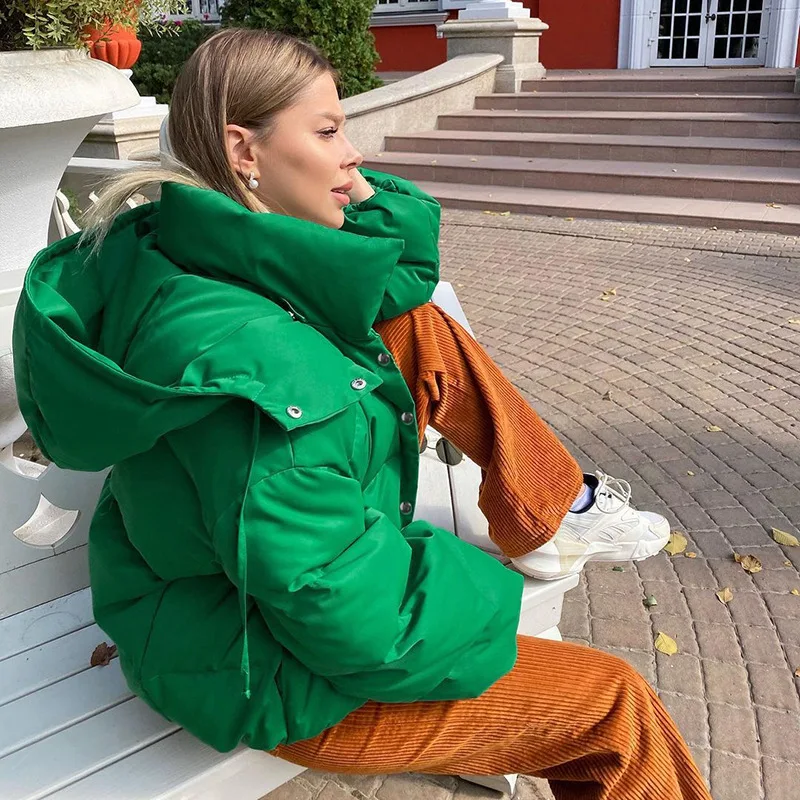 2023 Women's New Style Jacket Casual Warm Padded Jacket Short-breasted Hooded Long-sleeved Street Casual Padded Jacket Women