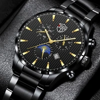 fashion mens stainless steel watches luxury men business casual leather quartz watch calendar luminous clock relogio masculino
