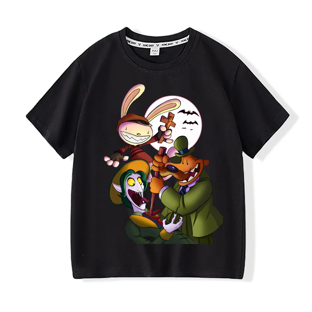 Фото Футболка Sam & Max, повседневная футболка из 100% хлопка для мальчиков и девочек 6-12 лет, футболки для мальчиков, детская футболка с графическим принтом, одежда, футболки, топ №1