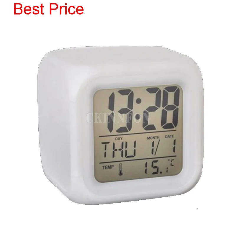 

50Pcs/lot Colorful Square Clock Mute Luminous Led Colorful Color Changing Electronic Alarm Clock Creative Gift