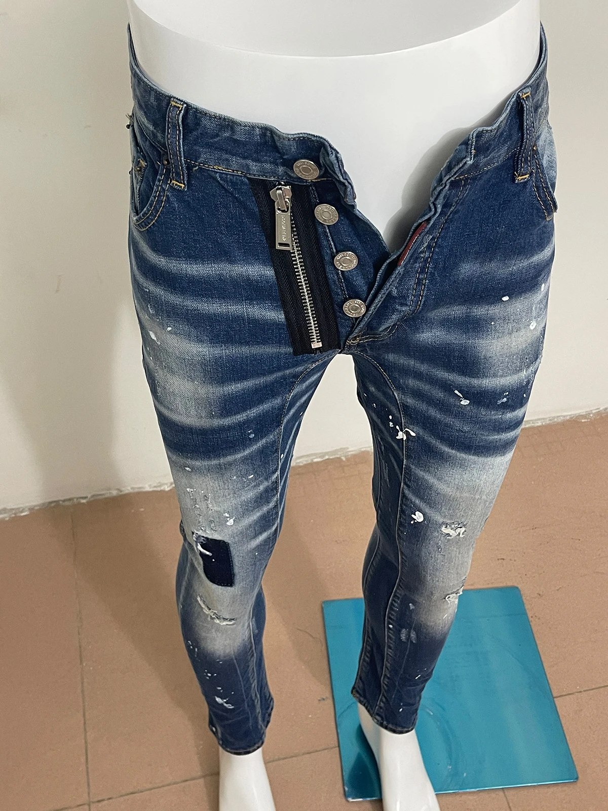 2023 hot jeans men's D2 jeans three-dimensional stitching full stain slim foot casual zipper patch