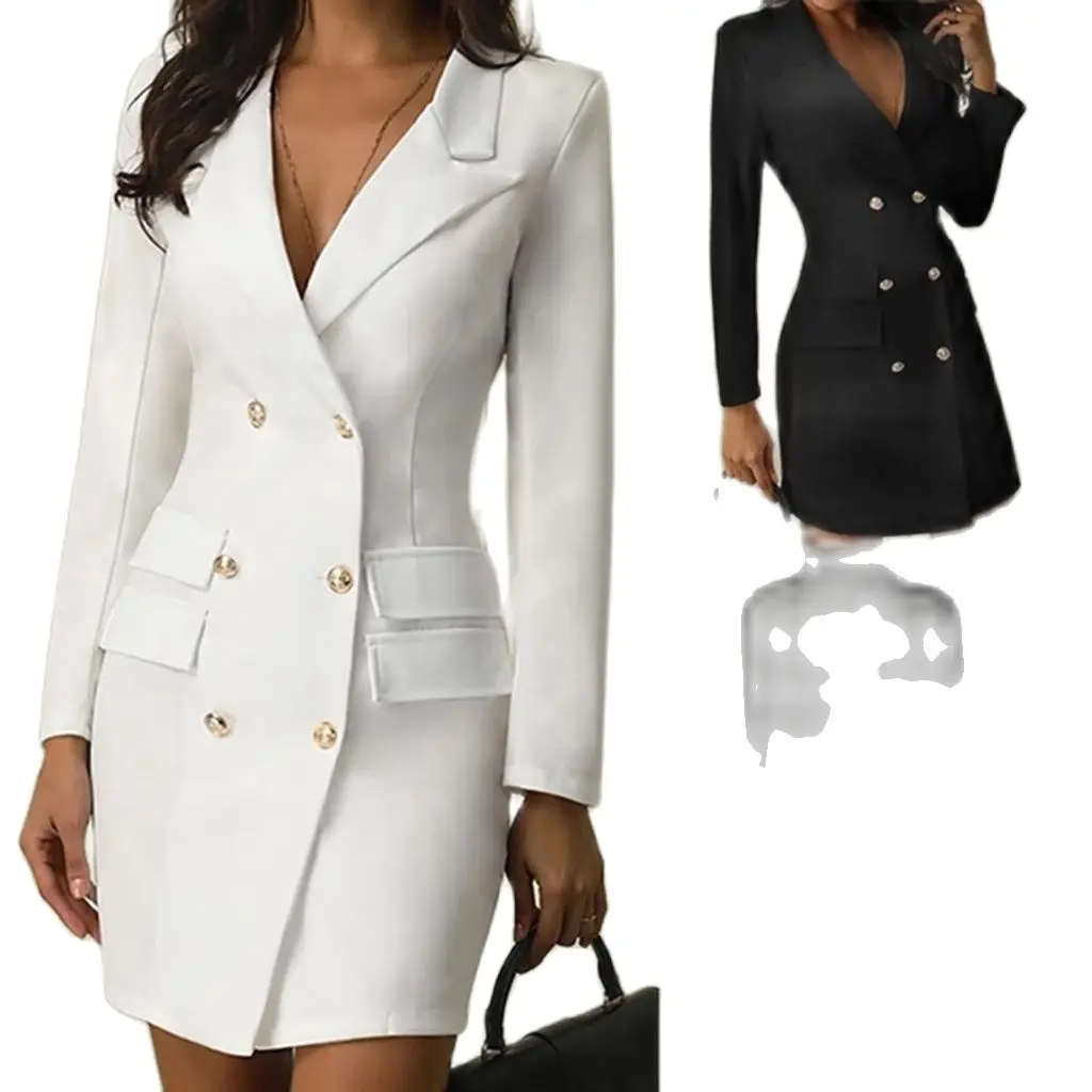 

VEIAI Fashion Office Ladies suit women blazer dress Double Breasted Button Front Military Style Long Sleeve Dress Free Ship плат