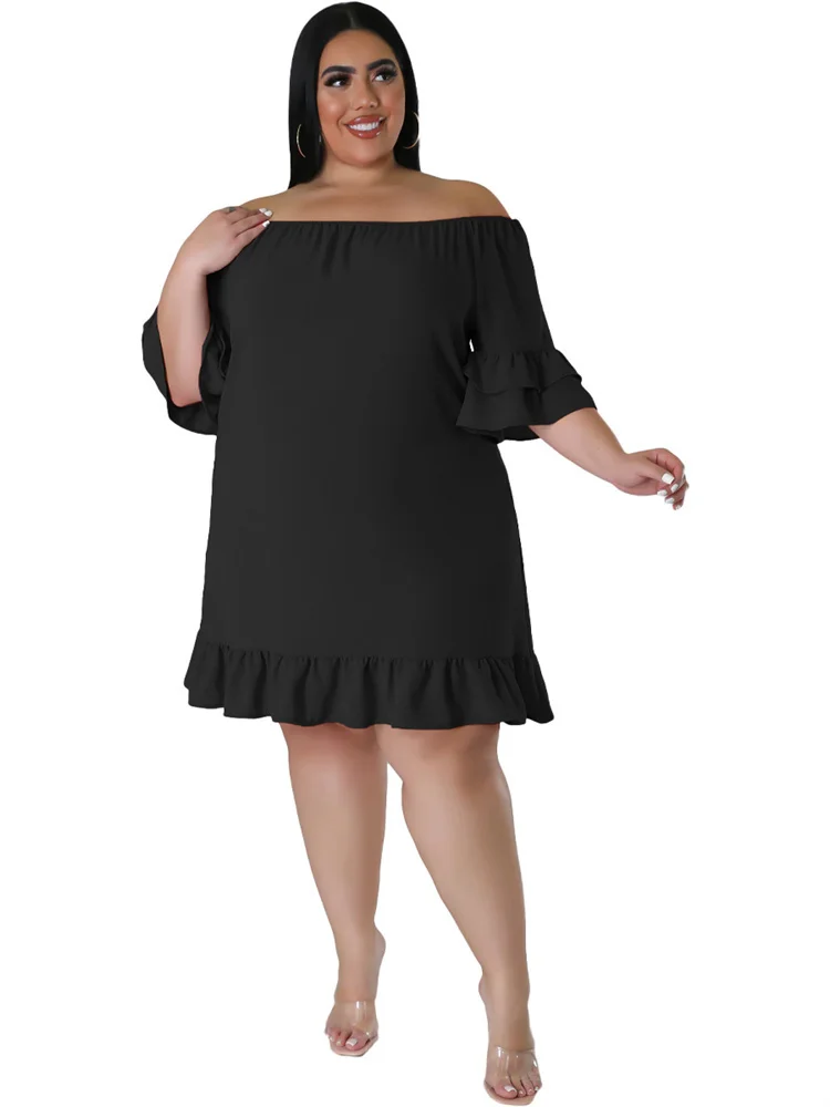 Plus Size Dresses for Women Solid Off Shoulder Elegant with Bandage Midi Dress New Summer Clothes Whol 3xl 4xl 5xl 6xl