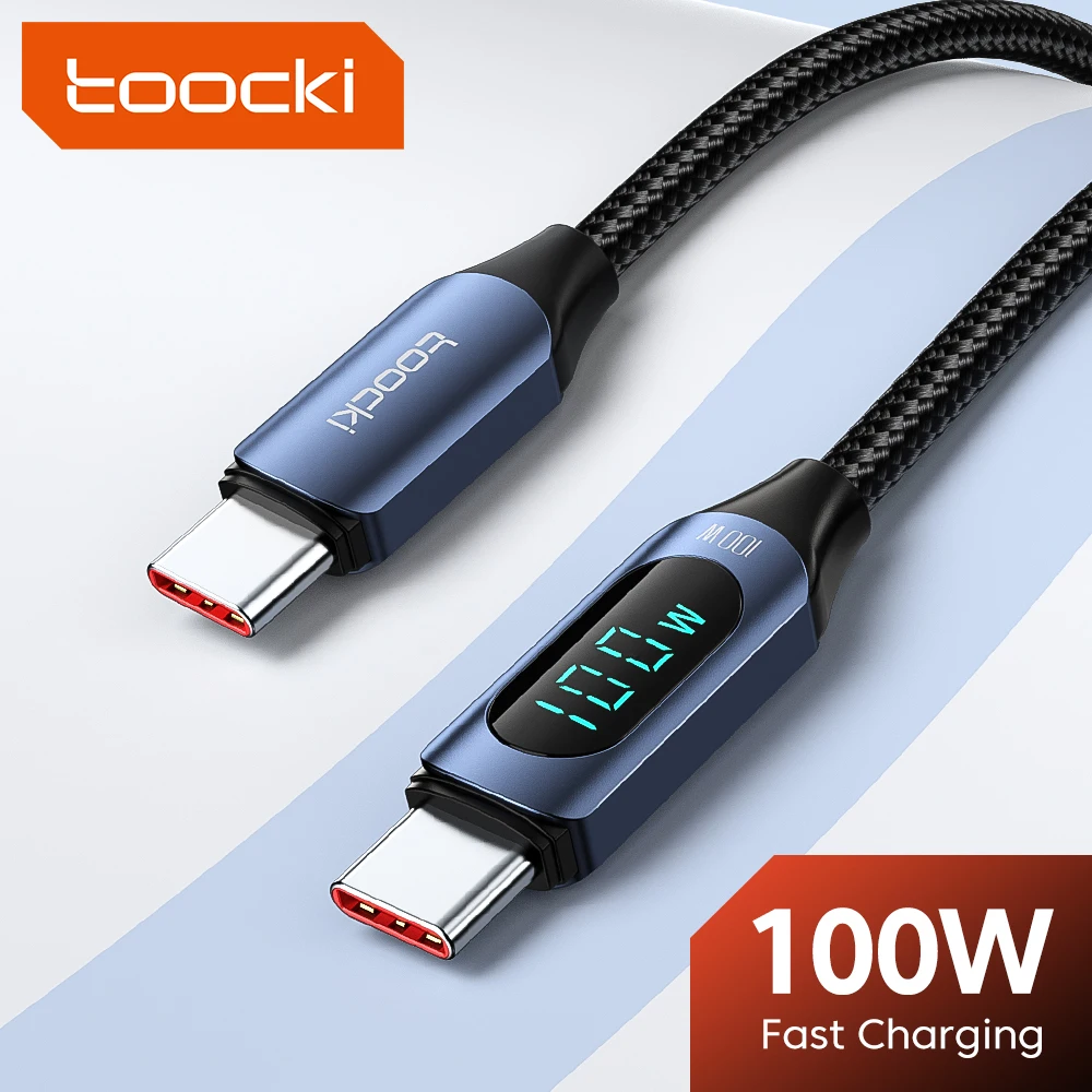 Кабель Toocki PD 100 Вт/66 Вт с USB C на USB C, цифровой дисплей, кабель для быстрой зарядки с Type C на Type C для Samsung, Xiaomi, Huawei, Macbook
