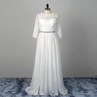 a line white straight robe de mari%c3%a9e with beading 34 sleeve wedding dresses summer lace prom dress 2022 new button back chiffon